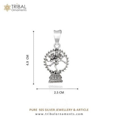 Sterling silver Shiva Nataraaj pendant from Tribal Ornaments, handmade unisex jewelry featuring a detailed vintage idol design.