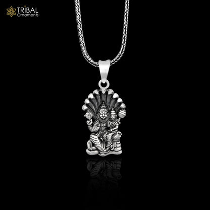 Sterling silver Vishnu with Laxmi Narsimha pendant, handmade unisex jewelry, detailed religious pendant by TRIBAL ORNAMENTS.