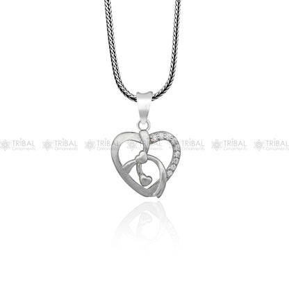 925 Sterling silver heart-shaped diamond pendant with intricate tribal design, crafted by TRIBAL ORNAMENTS.