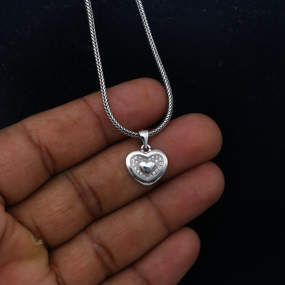 925 Sterling silver heart-shaped diamond pendant with intricate tribal design by TRIBAL ORNAMENTS