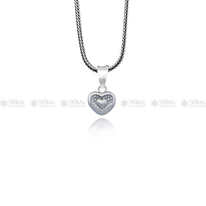 925 Sterling silver heart design diamond pendant by TRIBAL ORNAMENTS, featuring a delicate heart shape with sparkling diamonds.