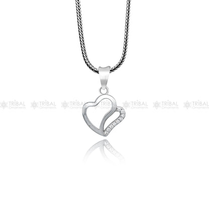 925 Sterling silver heart-shaped diamond pendant by TRIBAL ORNAMENTS, featuring a detailed heart design with sparkling diamonds.