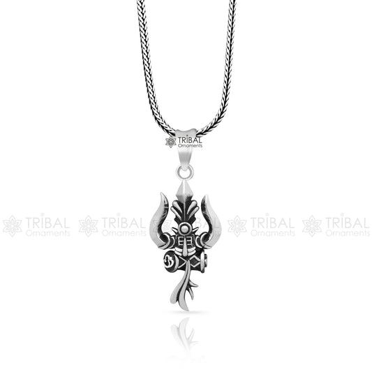 925 sterling silver Hindu idol Lord Shiva trident pendant, amazing vintage design gifting pendant customized god jewelry nsp812 - TRIBAL ORNAMENTS
