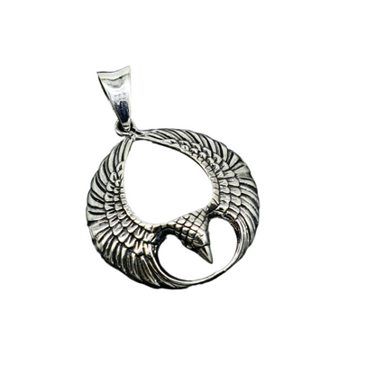 925 sterling silver Lord Vishnu Vahan Garuda eagle pendant, unisex Hindu jewelry, detailed tribal ornament design.