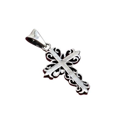 Sterling silver holy cross pendant by Tribal Ornaments, unisex jewelry with a unique, stylish design, perfect for spiritual or everyday wear.