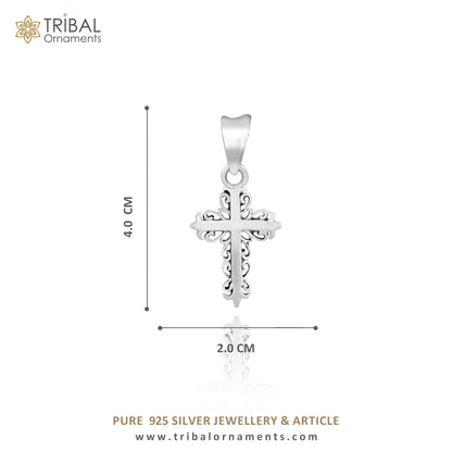 Sterling silver holy cross pendant from TRIBAL ORNAMENTS, stylish unisex jewelry with intricate design, perfect as a meaningful gift.