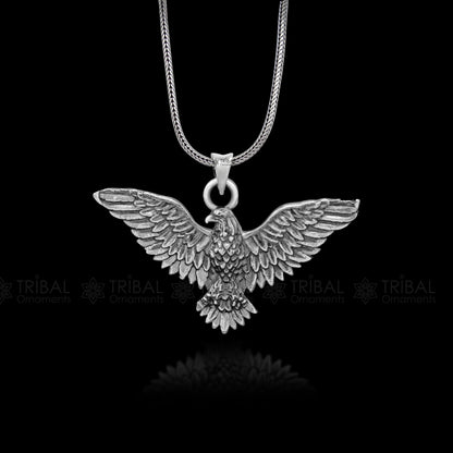 925 sterling silver Lord Vishnu Vahan Garuda eagle pendant, unisex jewelry featuring intricate tribal ornament design.