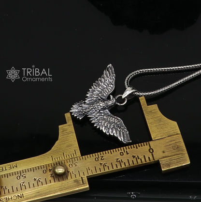 925 sterling silver Lord Vishnu Vahan Garuda eagle pendant, unisex jewelry, detailed tribal ornament design, perfect for gifting.