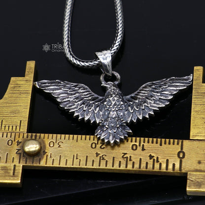 Sterling silver Lord Vishnu Vahan Garuda eagle pendant, unisex jewelry, detailed tribal ornament design, ideal for gifting.