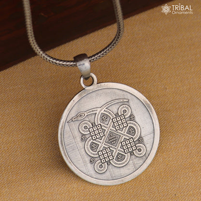 925 sterling silver Kalsarp Yogh Yantra pendant with chain, tribal jewelry featuring intricate tribal ornament design.