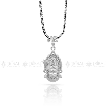 925 sterling silver Khatu Shyam pendant featuring Lord Krishna, tribal divine jewelry with intricate design.