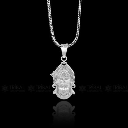 925 sterling silver Khatu Shyam pendant featuring Lord Krishna, divine tribal jewelry with intricate design, by TRIBAL ORNAMENTS.