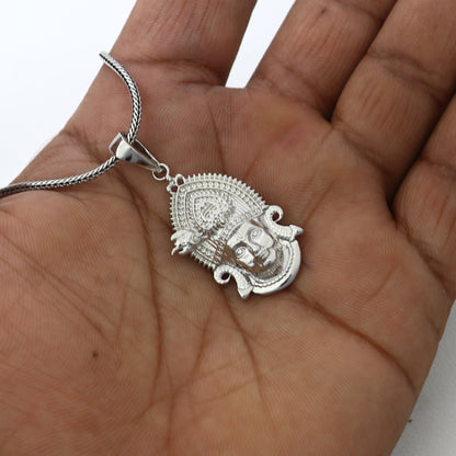925 sterling silver Khatu Shyam pendant featuring Lord Krishna, tribal divine jewelry, intricate design, religious pendant locket.