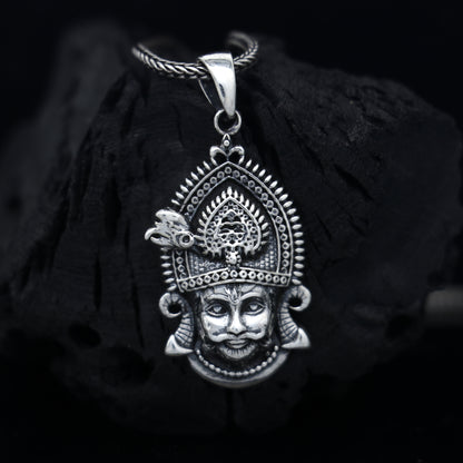925 sterling silver Khatu Shyam pendant featuring Lord Krishna, tribal jewelry design, intricate detailing, divine and traditional style.
