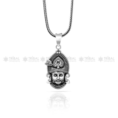 925 sterling silver Khatu Shyam pendant featuring Lord Krishna, tribal jewelry, divine sacred locket with intricate tribal design.