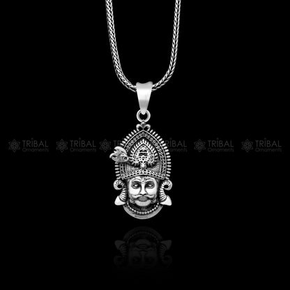 925 sterling silver Khatu Shyam pendant featuring Lord Krishna in tribal jewelry style, detailed divine locket with intricate design.