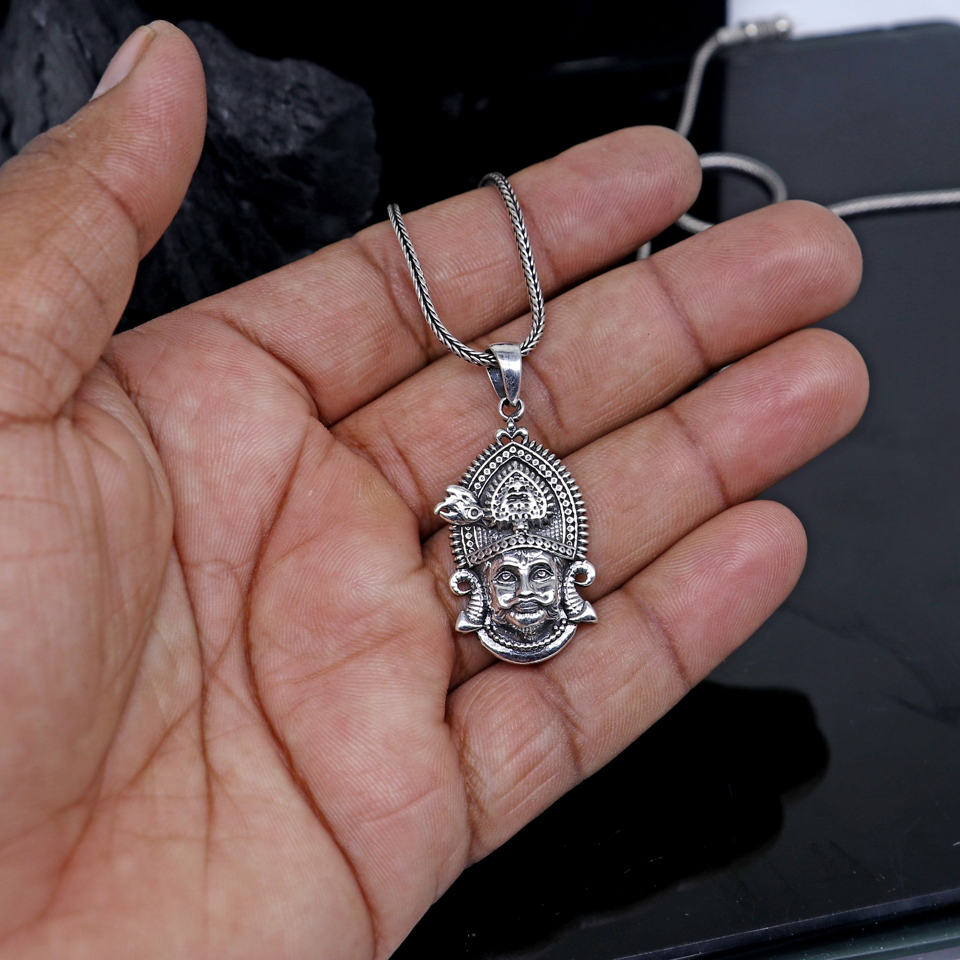 925 sterling silver Khatu Shyam pendant/ lord Krishna, amazing divine pendant locket tribal jewelry nsp883 - TRIBAL ORNAMENTS