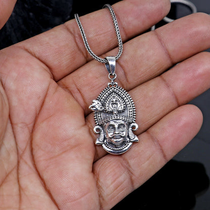 925 sterling silver Khatu Shyam pendant featuring Lord Krishna, tribal jewelry design, detailed divine locket from Tribal Ornaments