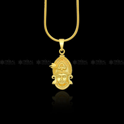 925 sterling silver Khatu Shyam pendant featuring Lord Krishna, tribal jewelry divine locket, intricate tribal ornament design.