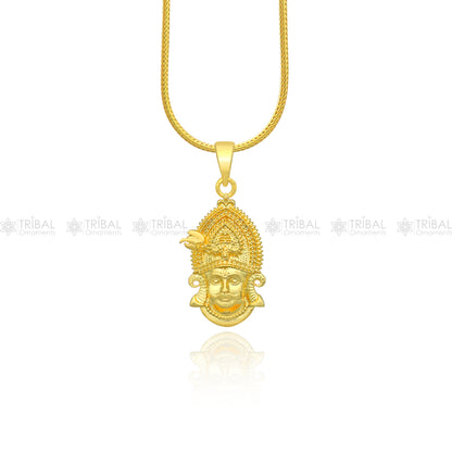 925 sterling silver Khatu Shyam pendant featuring Lord Krishna, tribal jewelry divine locket, intricate tribal ornament design.