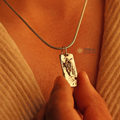 Sterling silver lady handmade pendant and necklace jewelry by TRIBAL ORNAMENTS featuring a stylish tribal design.