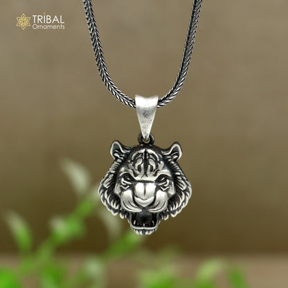 925 sterling silver lion face pendant with chain, tribal jewelry design from TRIBAL ORNAMENTS