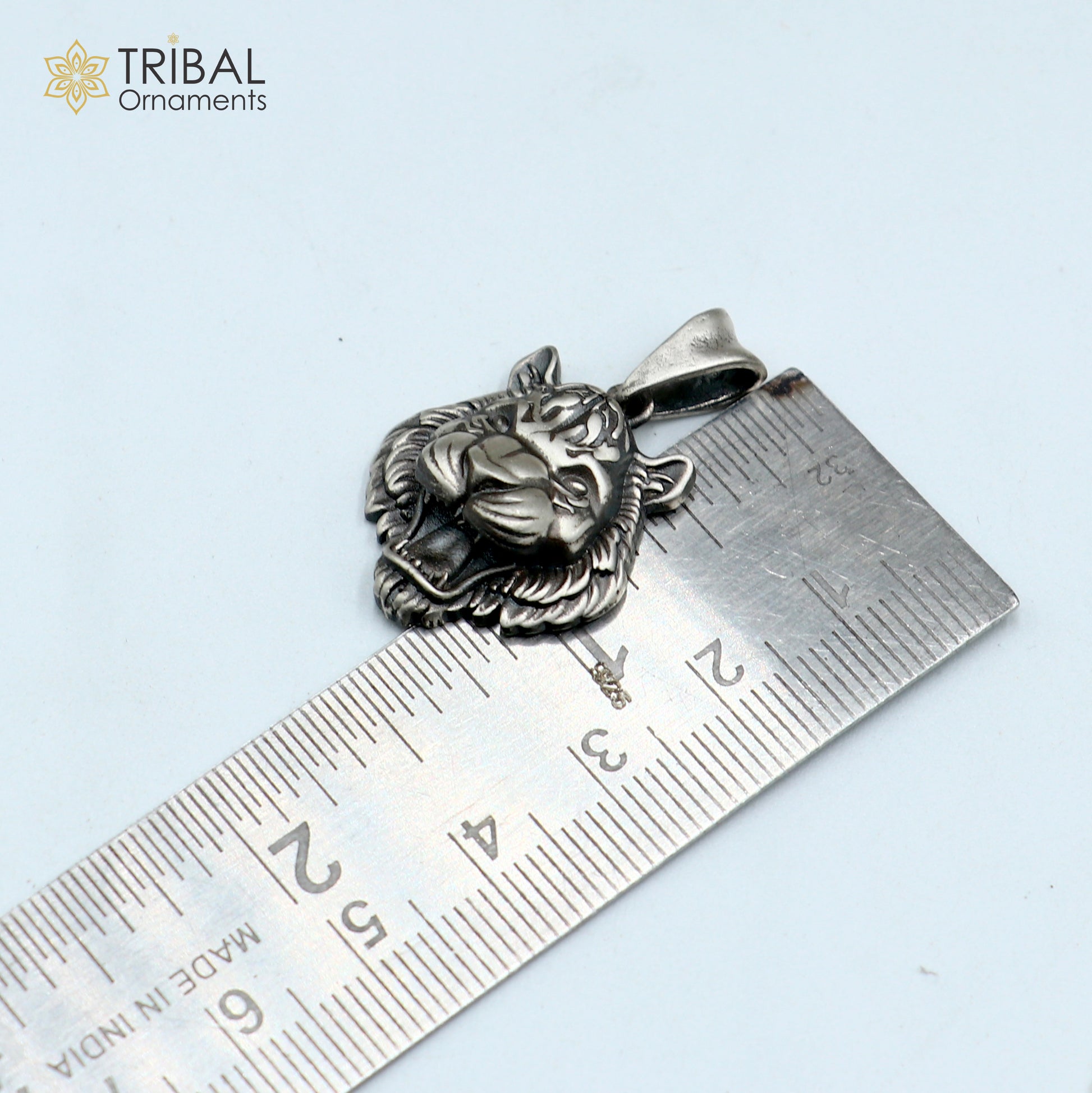 925 sterling silver lion face pendant with chain tribal jewellery nsp1055 - TRIBAL ORNAMENTS