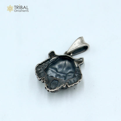 925 sterling silver lion face pendant with chain, tribal jewelry by TRIBAL ORNAMENTS, showcasing intricate tribal design.