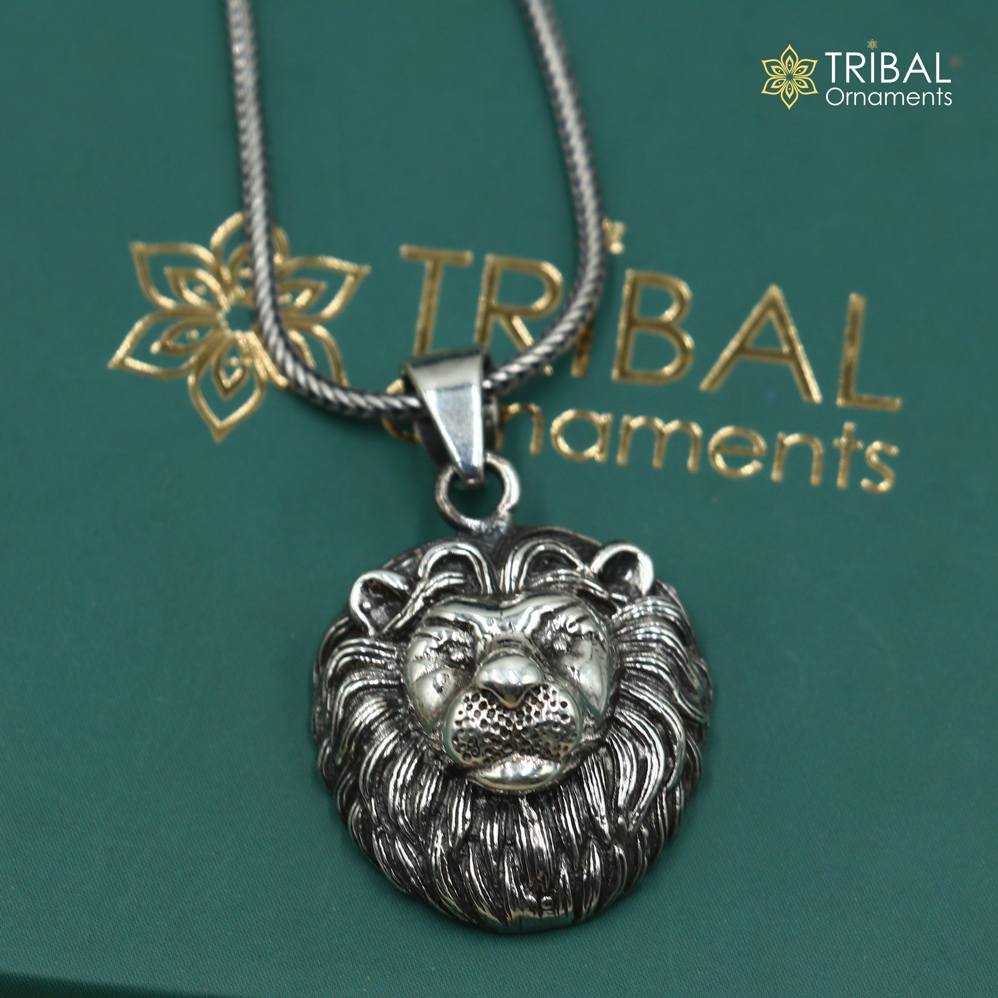 925 sterling silver lion face Pendant with chain tribal jewellery nsp1057 - TRIBAL ORNAMENTS