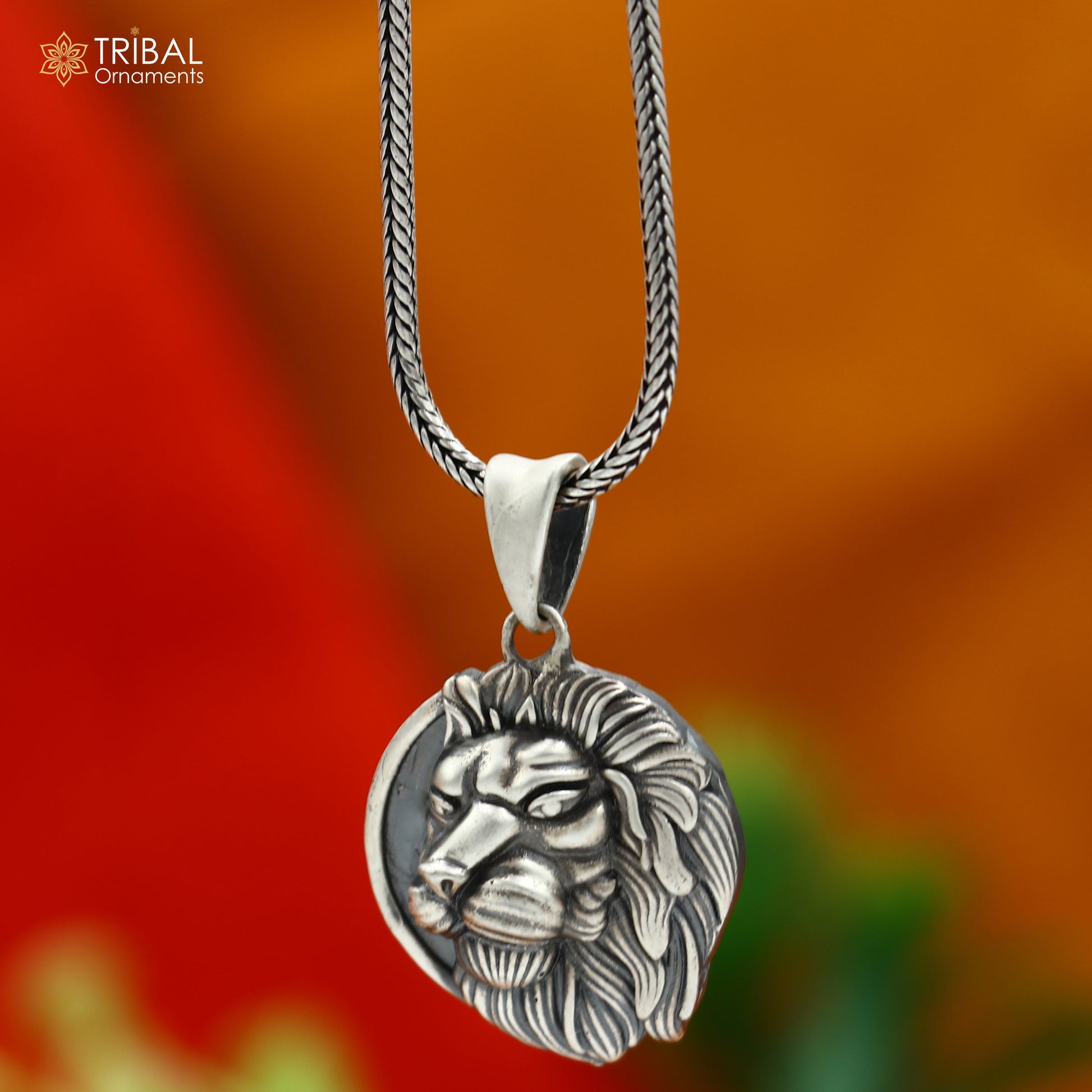 925 sterling silver lion head Pendant  with chain tribal  jewellery nsp1021 - TRIBAL ORNAMENTS
