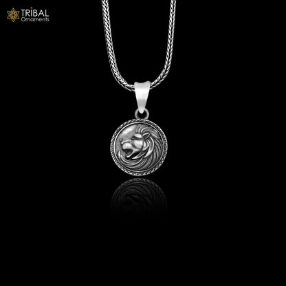925 sterling silver lion head pendant with chain, tribal jewelry, detailed tribal ornaments design, crafted by TRIBAL ORNAMENTS