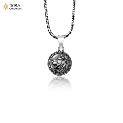 925 sterling silver lion head pendant with chain, tribal jewelry by TRIBAL ORNAMENTS, detailed tribal lion motif necklace