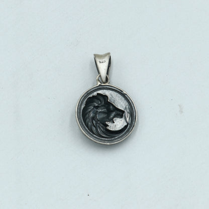925 sterling silver lion head pendant with chain, tribal jewelry featuring detailed tribal ornament design.