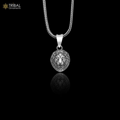 925 sterling silver Lion King pendant with chain, tribal jewelry featuring intricate tribal ornament design.