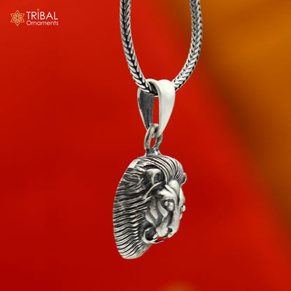 925 sterling silver Lion King pendant with chain, tribal jewelry design featuring intricate tribal ornament details.