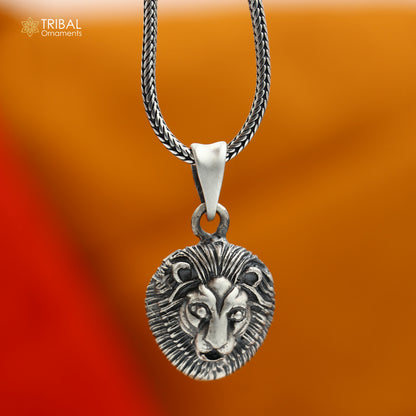 925 sterling silver Lion King pendant with chain, tribal jewelry design featuring intricate tribal ornament details.
