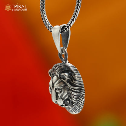 925 sterling silver Lion King pendant with chain, tribal jewelry featuring detailed tribal ornament design.