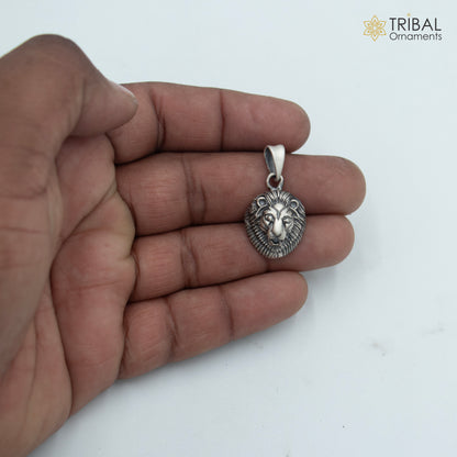 925 sterling silver Lion King pendant with chain, tribal jewelry featuring detailed tribal ornament design.