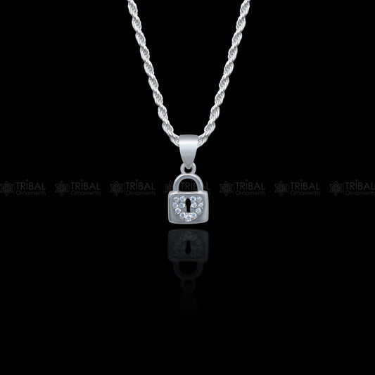 925 Sterling silver lock shape diamond cubic zirconia stone  pendant nsp985 - TRIBAL ORNAMENTS