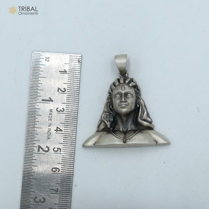 925 sterling silver Lord Adiyogi Shiva pendant with chain, tribal jewelry featuring intricate divine design by TRIBAL ORNAMENTS