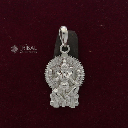 Unisex 925 sterling silver Lord Ganesha pendant with intricate tribal design, handmade jewelry by Tribal Ornaments.