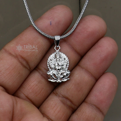 Sterling silver Lord Ganesha pendant with kamalasan design, unisex handmade necklace from Tribal Ornaments.
