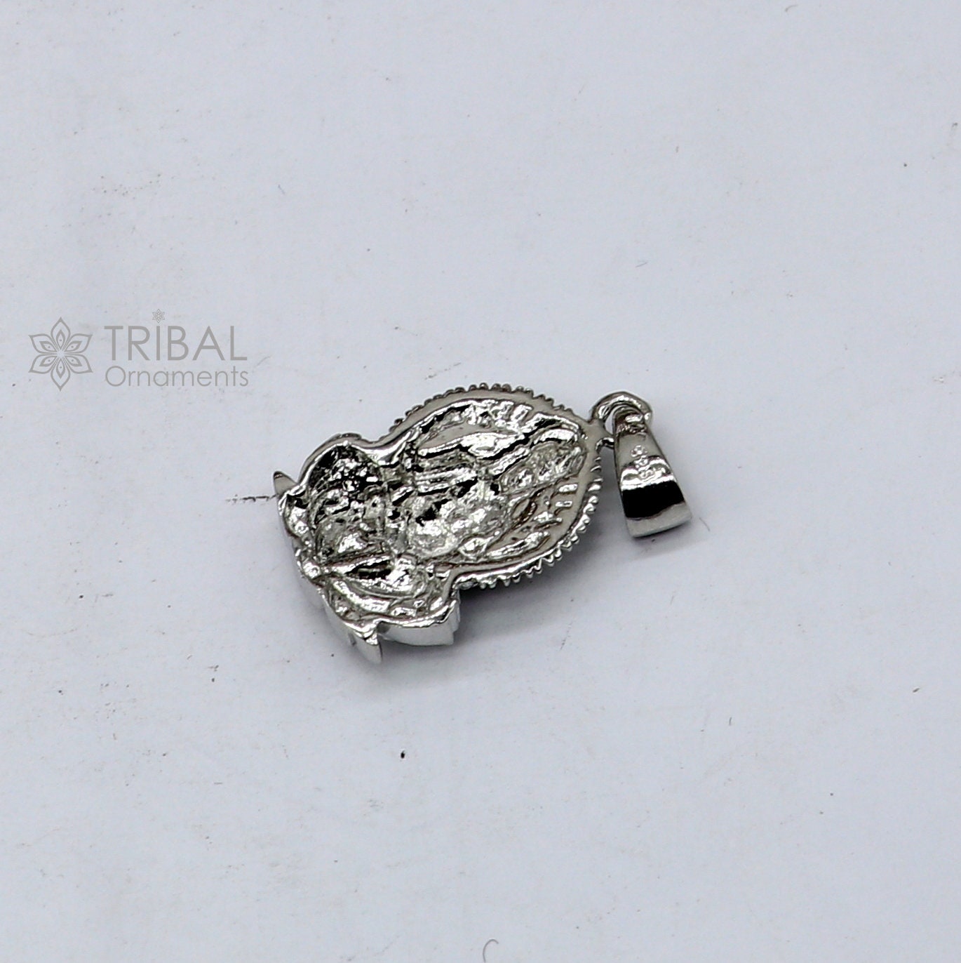 Sterling silver Lord Ganesha pendant with Kamalasan design, unisex handmade necklace from Tribal Ornaments.