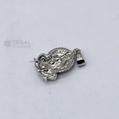 Sterling silver Lord Ganesha pendant with Kamalasan design, unisex handmade necklace from Tribal Ornaments.