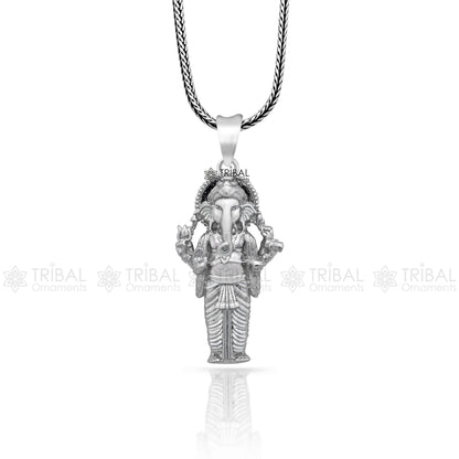 925 sterling silver Lord Ganesha pendant with standing design, unisex jewelry by Tribal Ornaments.