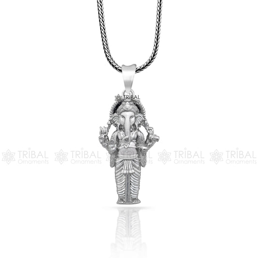 925 sterling silver Lord Ganesha standing design pendant necklace, Lord Ganesha unique style handmade pendant for unisex gift  Nsp824 - TRIBAL ORNAMENTS