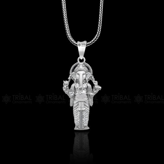 925 sterling silver Lord Ganesha standing design pendant necklace, Lord Ganesha unique style handmade pendant for unisex gift  Nsp824 - TRIBAL ORNAMENTS