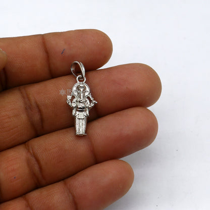 Sterling silver Lord Ganesha pendant with standing design, unisex jewelry, handmade tribal ornament necklace, NSP824