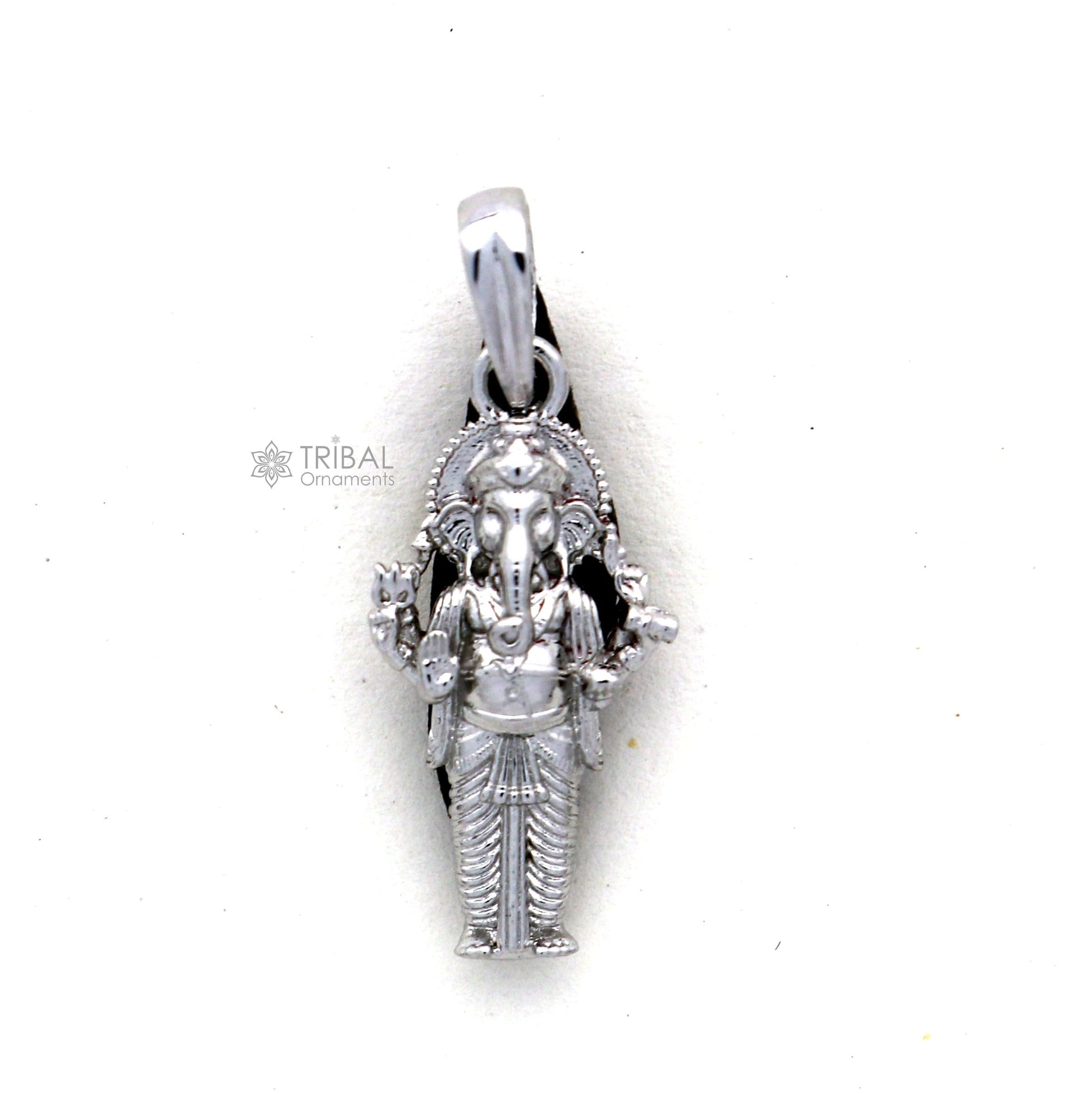 925 sterling silver Lord Ganesha pendant featuring a standing design, unisex handmade jewelry by Tribal Ornaments.