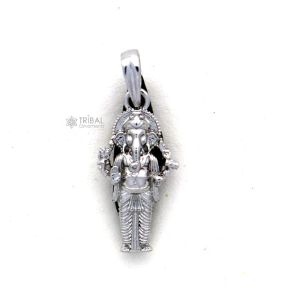 925 sterling silver Lord Ganesha pendant featuring a standing design, unisex handmade jewelry by Tribal Ornaments.